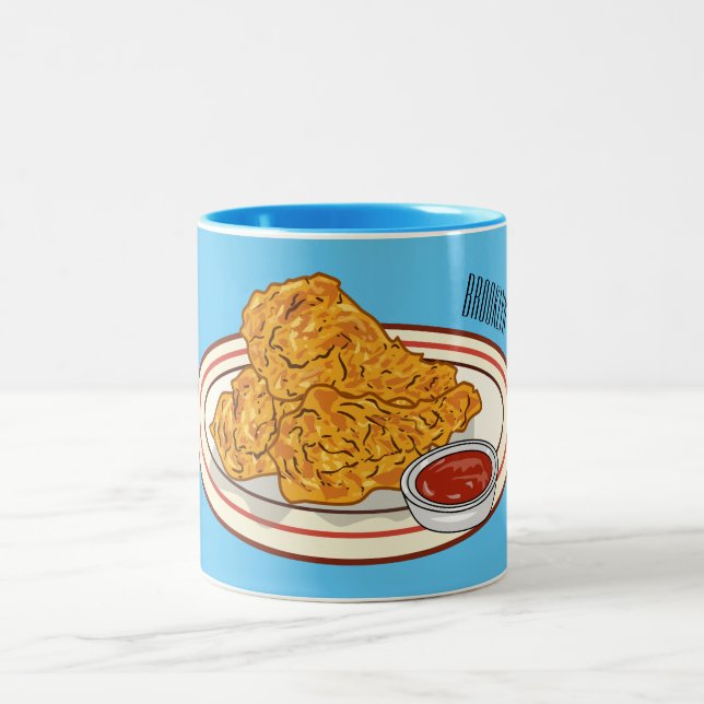 Fried chicken cartoon illustration Two-Tone coffee mug (Center)
