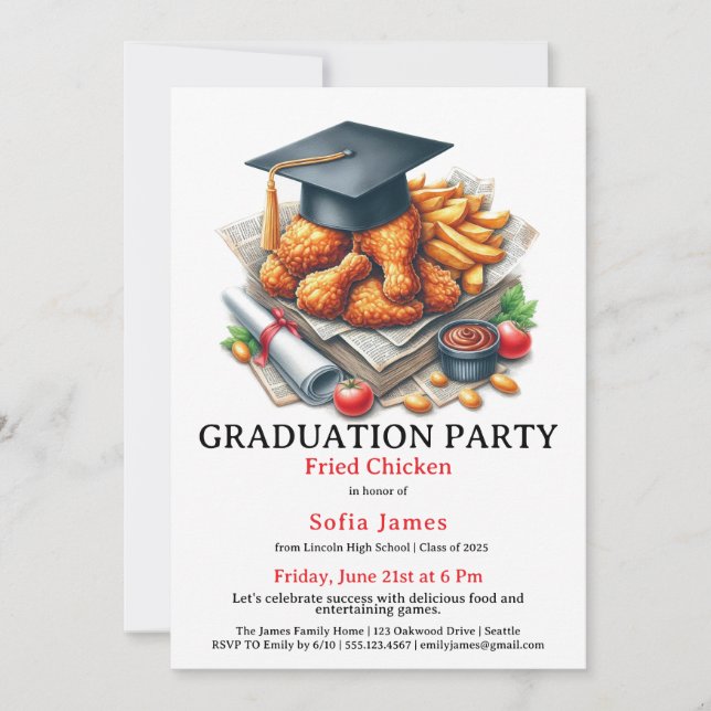 Fried Chicken Graduation Party Celebration Invitation (Front)