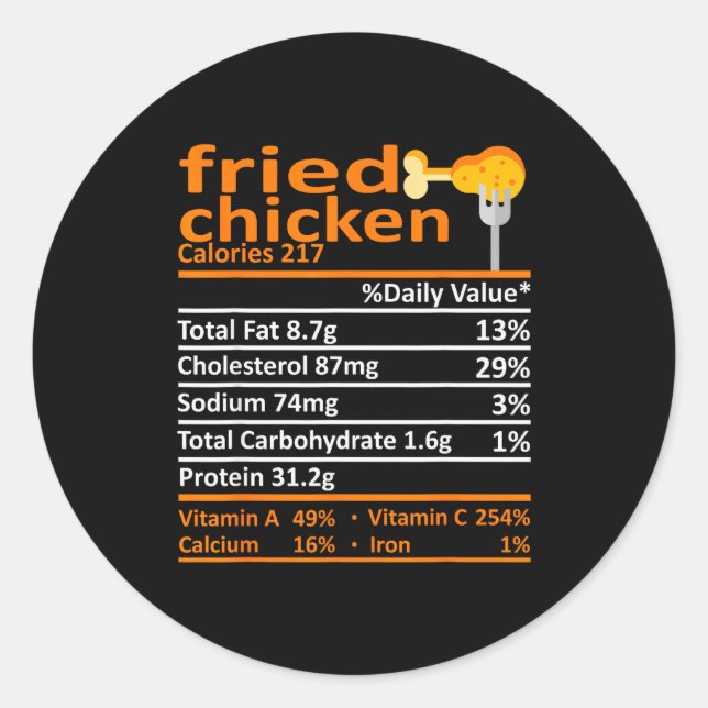 Fried Chicken Nutrition Food Facts Thanksgiving Fu Classic Round Sticker (Front)