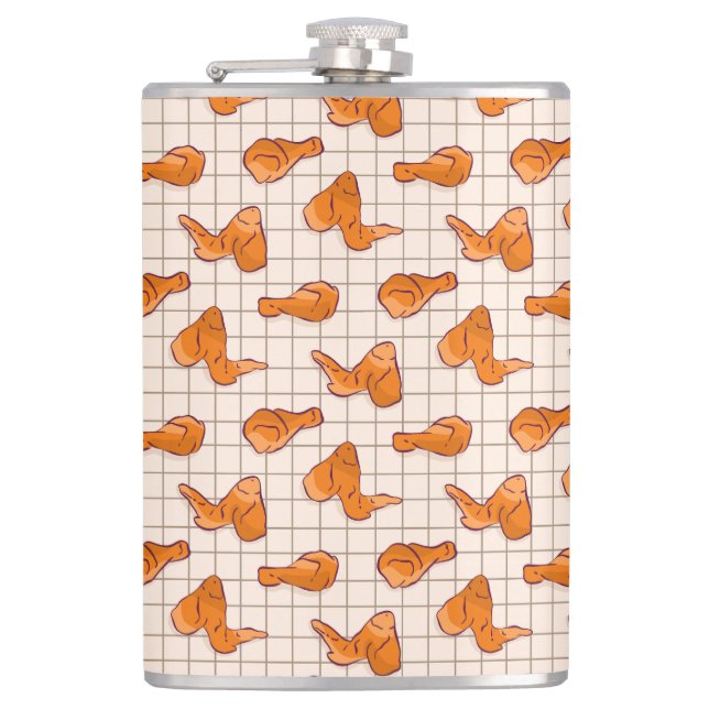 Fried chicken wings on a barbecue grill hip flask (Front)