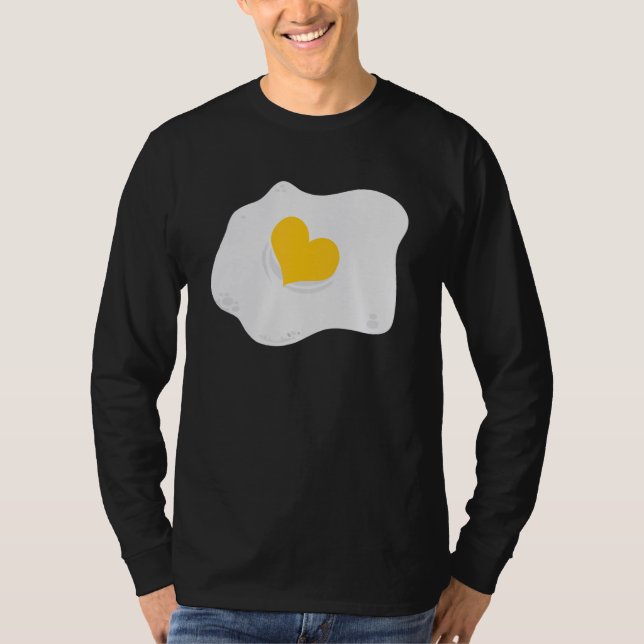 Fried Egg Heart Egg Pun Vegan Breakfast T-Shirt (Front)