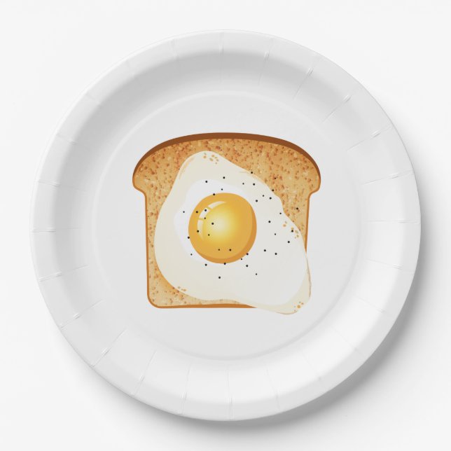 Fried egg on toast paper plate (Front)