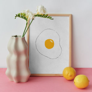Fried egg painted. Simple modern food oil art Poster