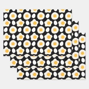 Fried Egg Pattern Breakfast Lovers Daisy Flower Wrapping Paper Sheet
