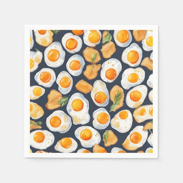 Fried Egg & Toast Seamless Pattern |Kitchen Art Napkin (Front)