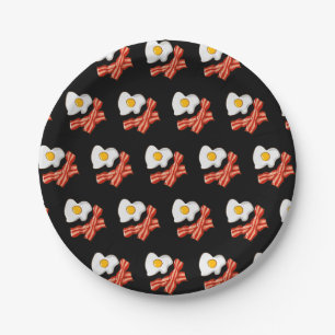 Fried Eggs Bacon Breakfast Lovers Foodie Junk Food Paper Plate