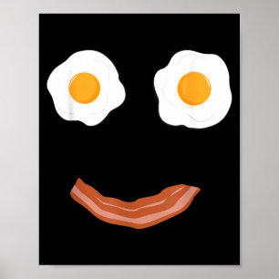 Fried Eggs Bacon Happy Face Breakfast Food Kids Poster