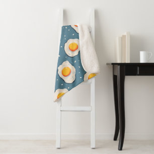 Fried Eggs on Blue Pattern Sherpa Blanket