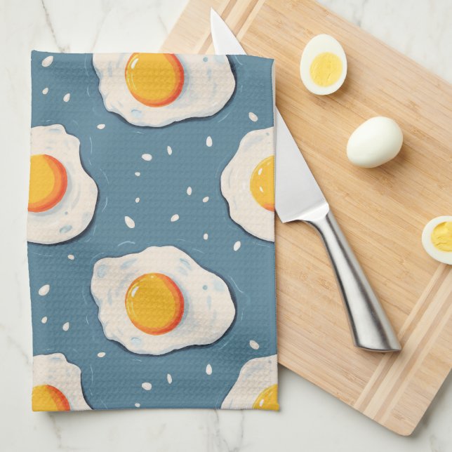 Fried Eggs on Blue Tea Towel (Quarter Fold)