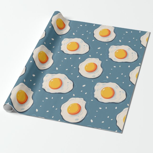 Fried Eggs on Blue Wrapping Paper (Unrolled)