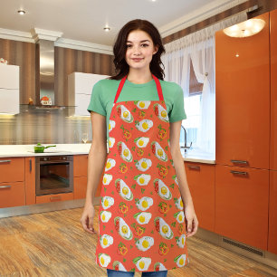 Fried eggs with bell peppers red-orange apron
