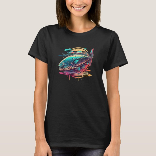 Fried Fish Synthwave 80s Retrowave Aesthetic 1 T-Shirt (Front)