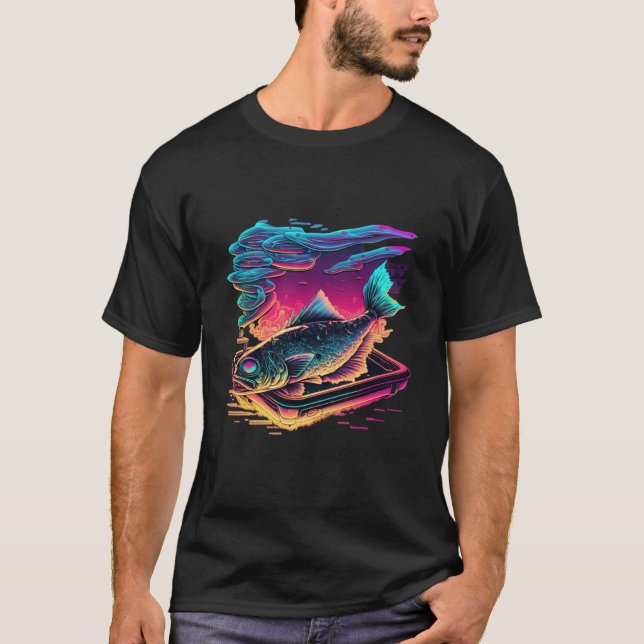 Fried Fish Synthwave 80s Retrowave Aesthetic 2 T-Shirt (Front)