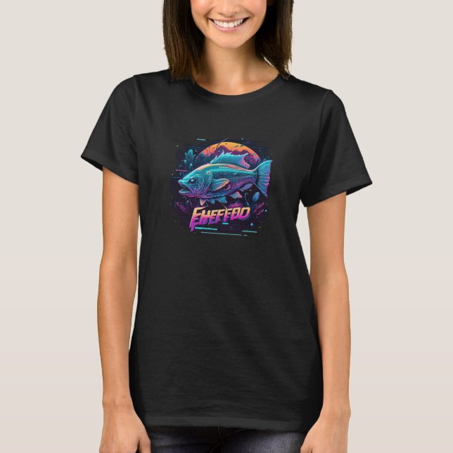 Fried Fish Synthwave 80s Retrowave Aesthetic T-Shirt (Front)