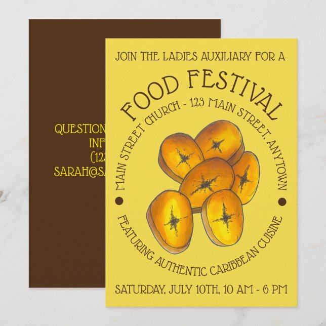 Fried Plantains Jamaican Caribbean Food Festival Invitation (Front/Back)