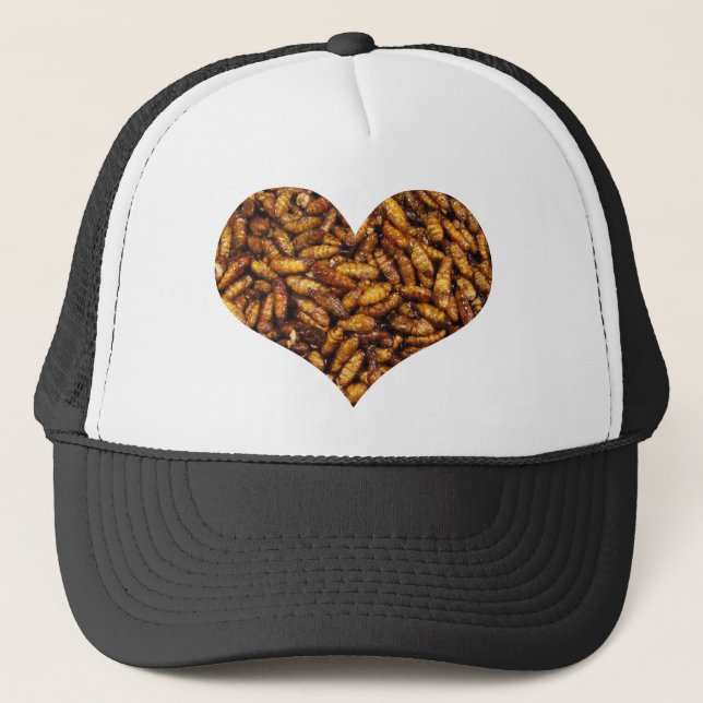 Fried Silk Worms Heart Trucker Hat (Front)