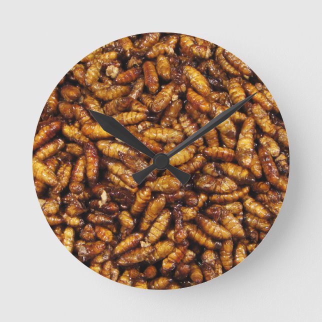 Fried Silk Worms ... Thai Street Food Round Clock (Front)
