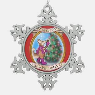 Frieda Tails Christmas ornament - pewter snowflake