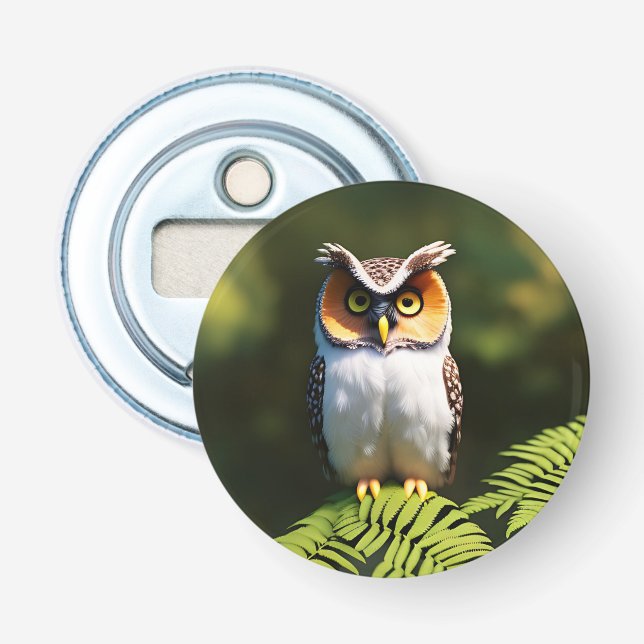 "Frieda the Screech Owl: A Nocturnal Beauty" Bottle Opener (Front)