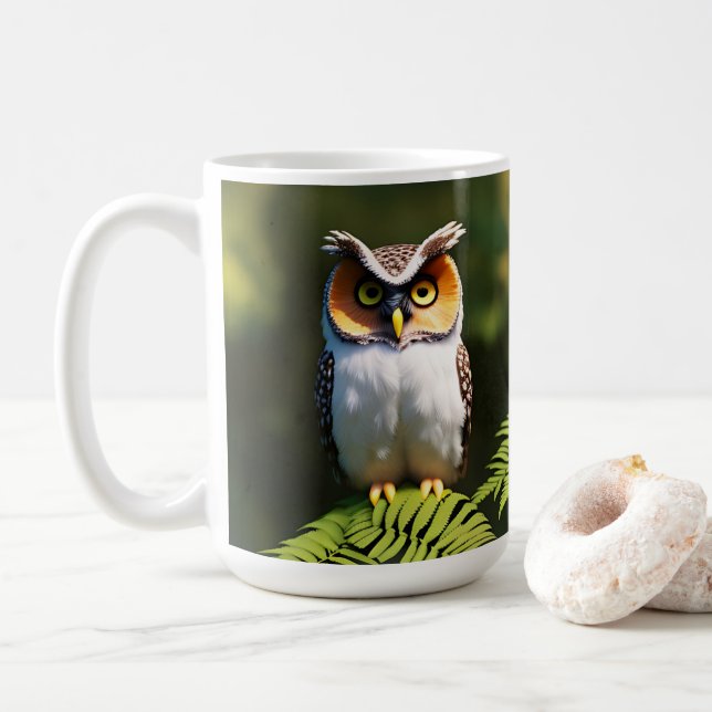 "Frieda the Screech Owl: A Nocturnal Beauty" Coffee Mug (With Donut)