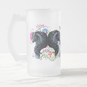 frieisna horse, stallion, folk flowers frosted glass beer mug