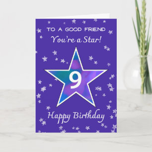 Friend 9th Birthday Shining Star in Vibrant Purple Card
