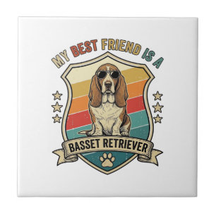 Friend Basset Retriever Dog Sunglasses Retro Shiel Tile