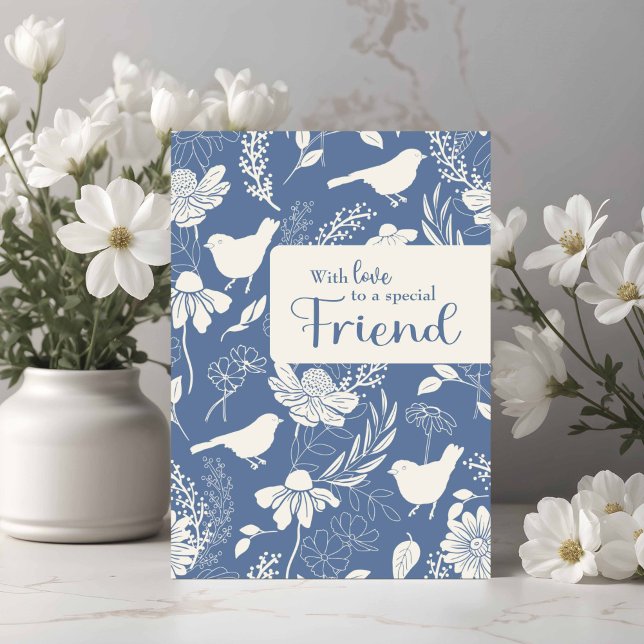 Friend Birthday Blue Birds and Blossoms  Card (Creator Uploaded)