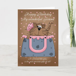 Friend Birthday Card - Cute Cat Purse Pet