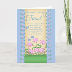 friend birthday card flowers and butterflies