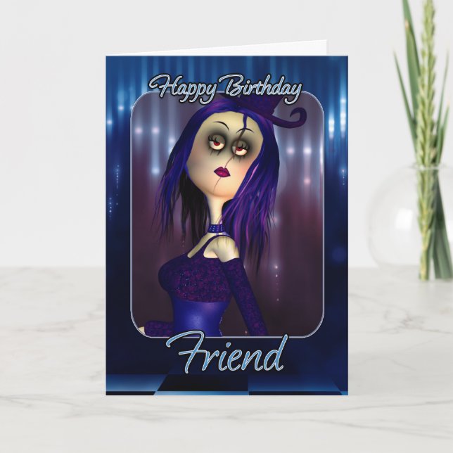 Friend Birthday Card - Moonies Cute Rag Doll Goth (Front)