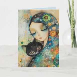 FRIEND BIRTHDAY CAT AND GIRL GREETING CARD