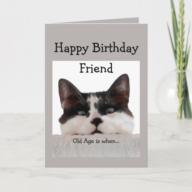 Friend Birthday Old Age Over the Hill, Cat Humor Card (Front)