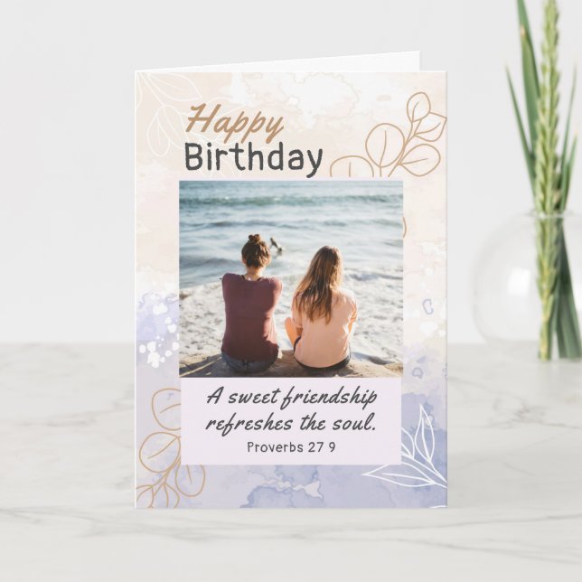 Friend Birthday Photo Modern Bible Verse Christian Card (Front)