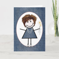 Friend Birthday Stick Figure Girl with Daisies
