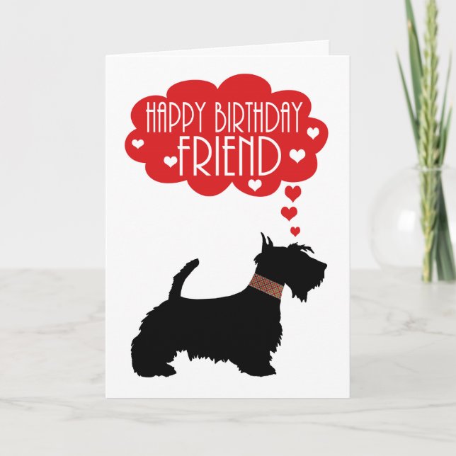 Friend Birthday With Silhouette Scottish Terrier Card (Front)