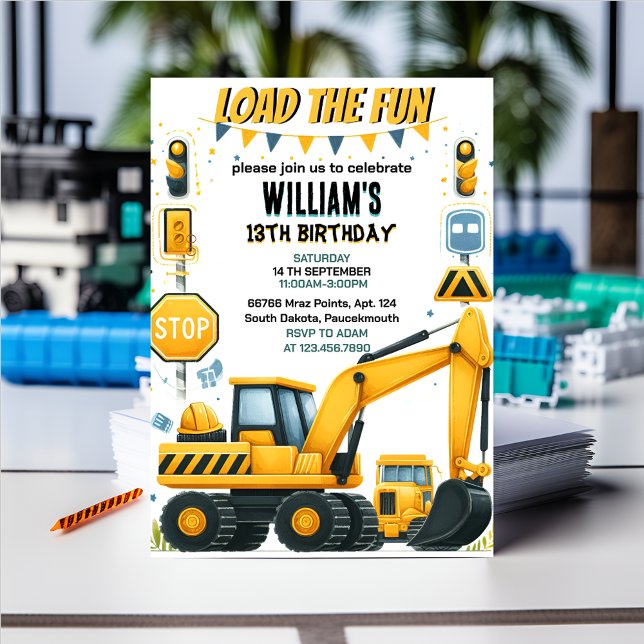 friend boy Simple construction trucks 5th birthday Invitation (Creator Uploaded)