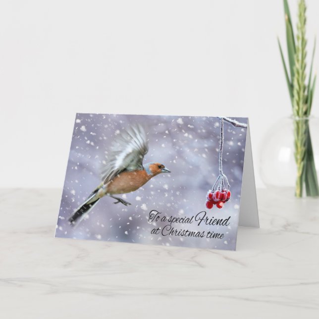 Friend Chaffinch In The Winter Snow greeting Holiday Card (Front)
