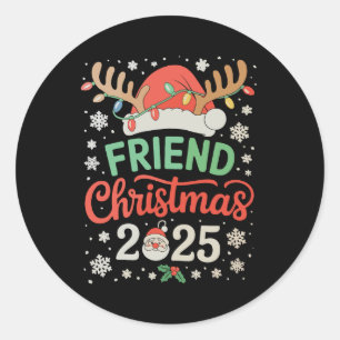 Friend Christmas 2025 Santa Reindeer Xmas Lights Classic Round Sticker