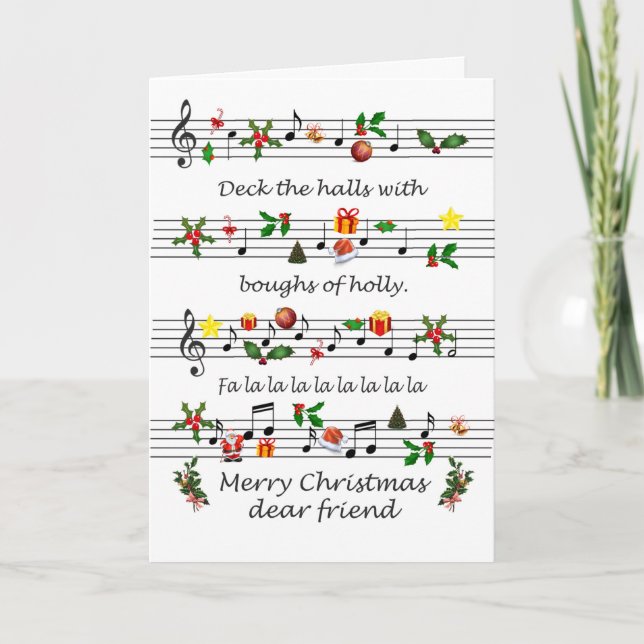 Friend Christmas Sheet Music Deck The Halls Holiday Card (Front)