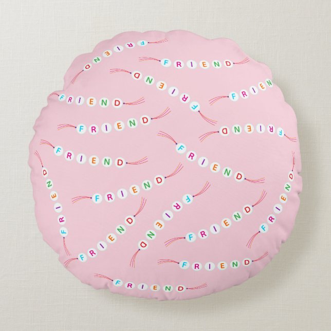 Friend cute friendship bracelet pattern light pink round cushion (Front)