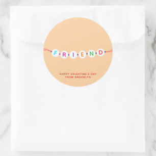 Friend cute friendship bracelet peach Valentine's Classic Round Sticker