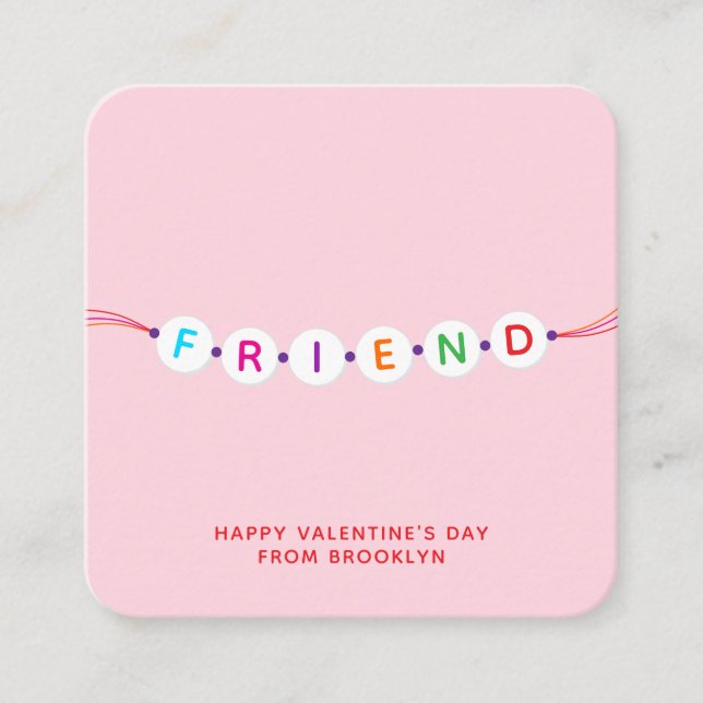 Friend cute friendship bracelet pink Valentine's Enclosure Card (Front)