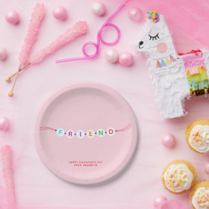 Friend cute friendship bracelet pink Valentine's Paper Plate