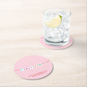 Friend cute friendship bracelet pink Valentine's Round Paper Coaster