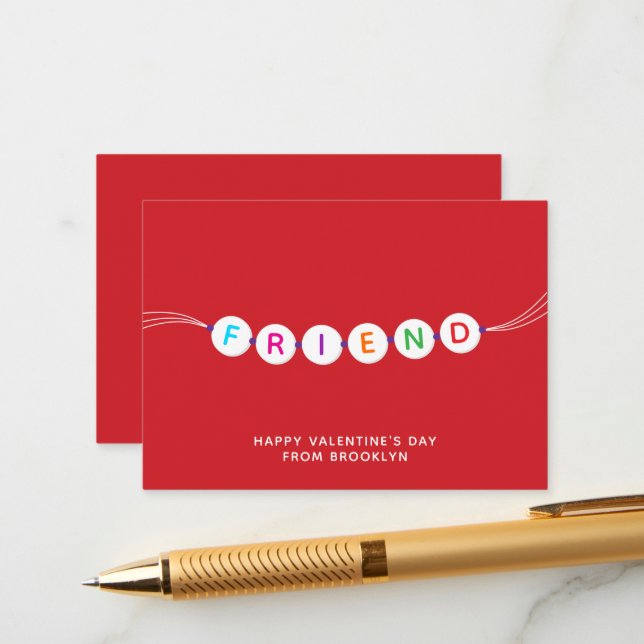 Friend cute friendship bracelet red Valentines Day Enclosure Card (Front/Back In Situ)