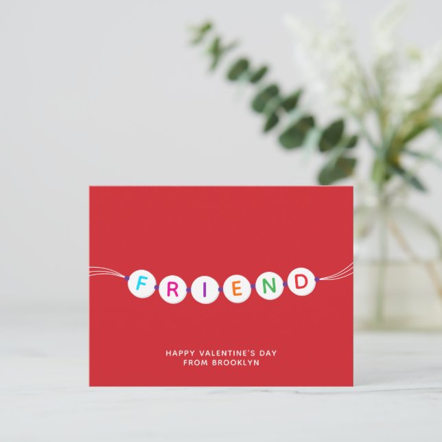 Friend cute friendship bracelet red Valentines Day Postcard (Standing Front)