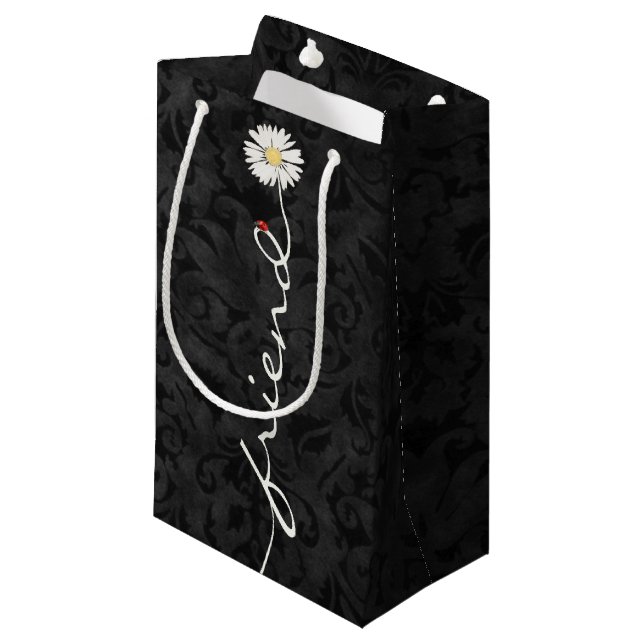 Friend Daisy and Ladybug Damask Small Gift Bag (Front Angled)