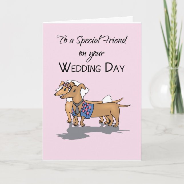 Friend Daschunds Dogs Wedding Congratulations Card (Front)