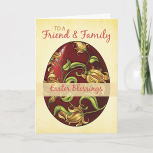 Friend & Family, Easter Blessings, Egg with Lilies Holiday Card